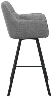 Grauer Barhocker mit gepolsterter Sitzfläche und Rückenlehne, seitliche Perspektive