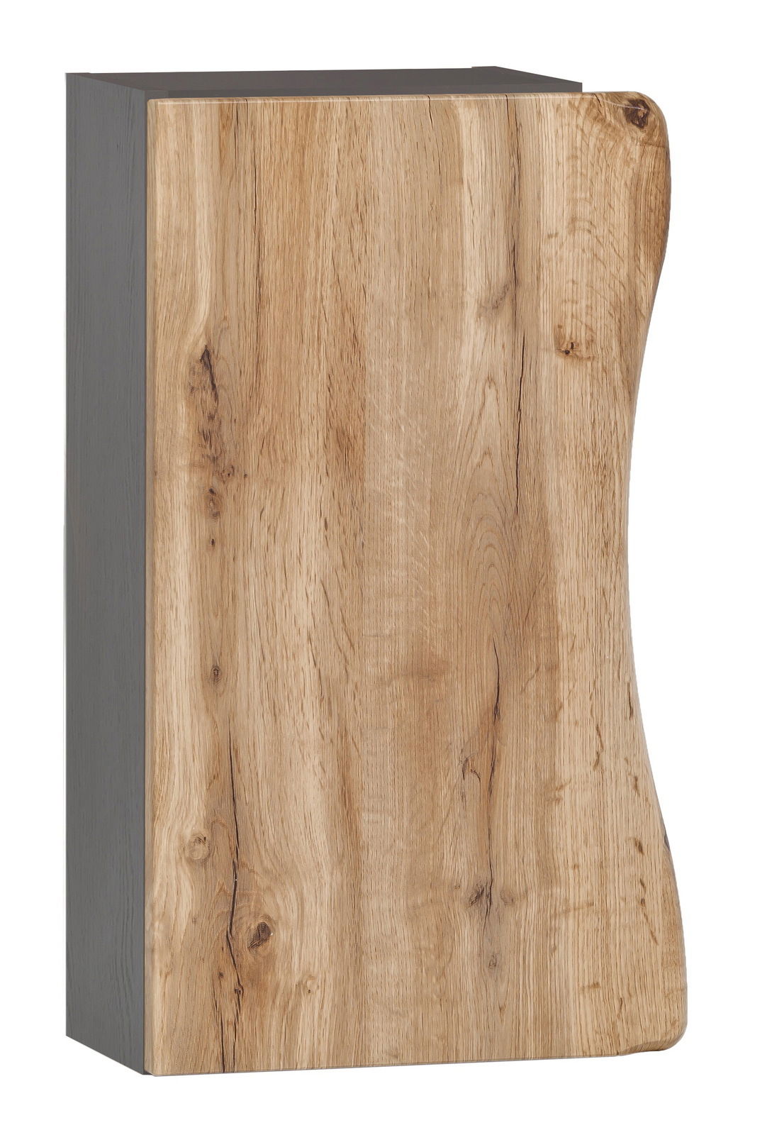 Hängeschrank aus Holz mit natürlicher Maserung, seitliche Perspektive