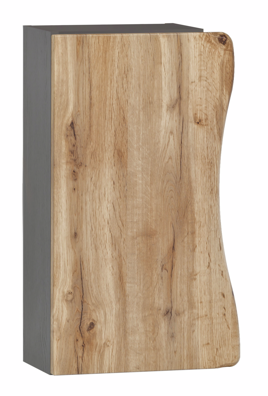 Hängeschrank aus Holz mit natürlicher Maserung, seitliche Perspektive