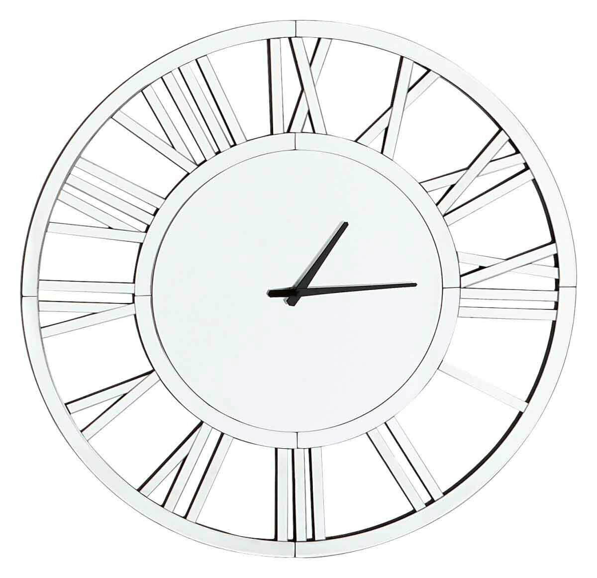 Moderne Wanduhr mit römischen Ziffern und schwarzem Zeiger, Frontalansicht