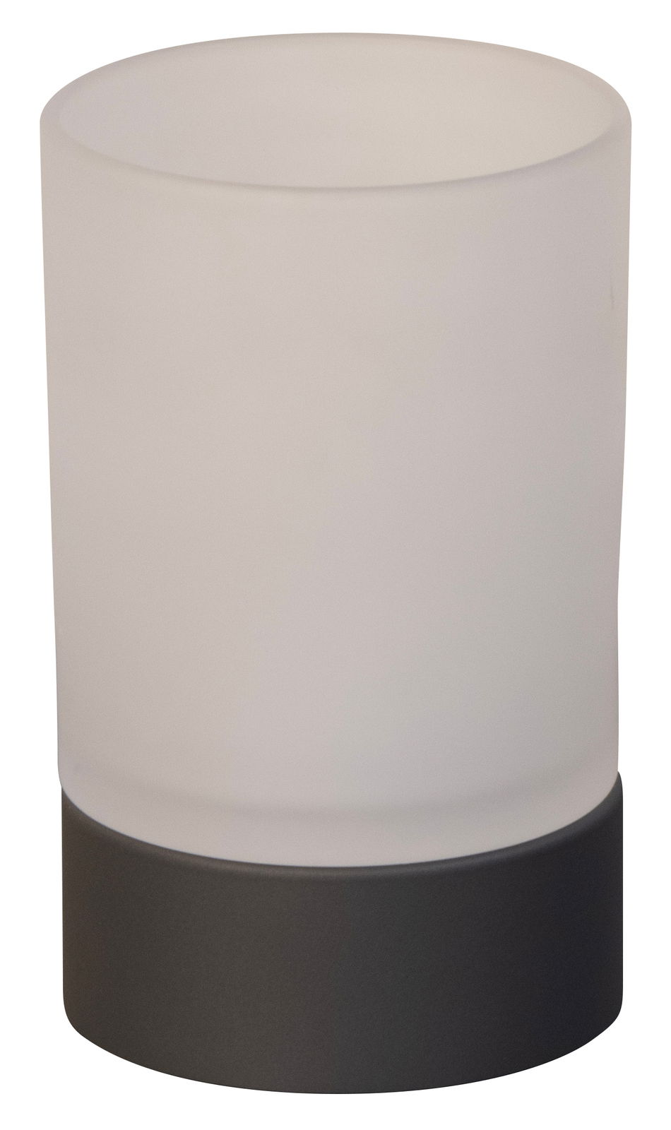 Fischer & Honsel ARIVA PRO windlicht op batterijen Zylindrisches Akku-Windlicht mit mattem Glas und dunklem Sockel, frontal betrachtet.