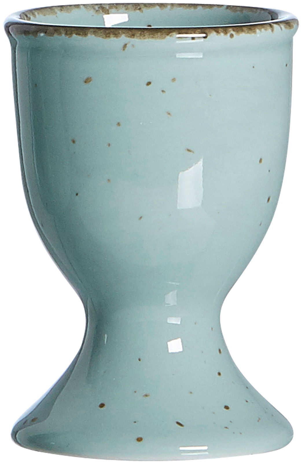 Eierbecher Casa blau aus Keramik mit gesprenkeltem Design, seitliche Perspektive