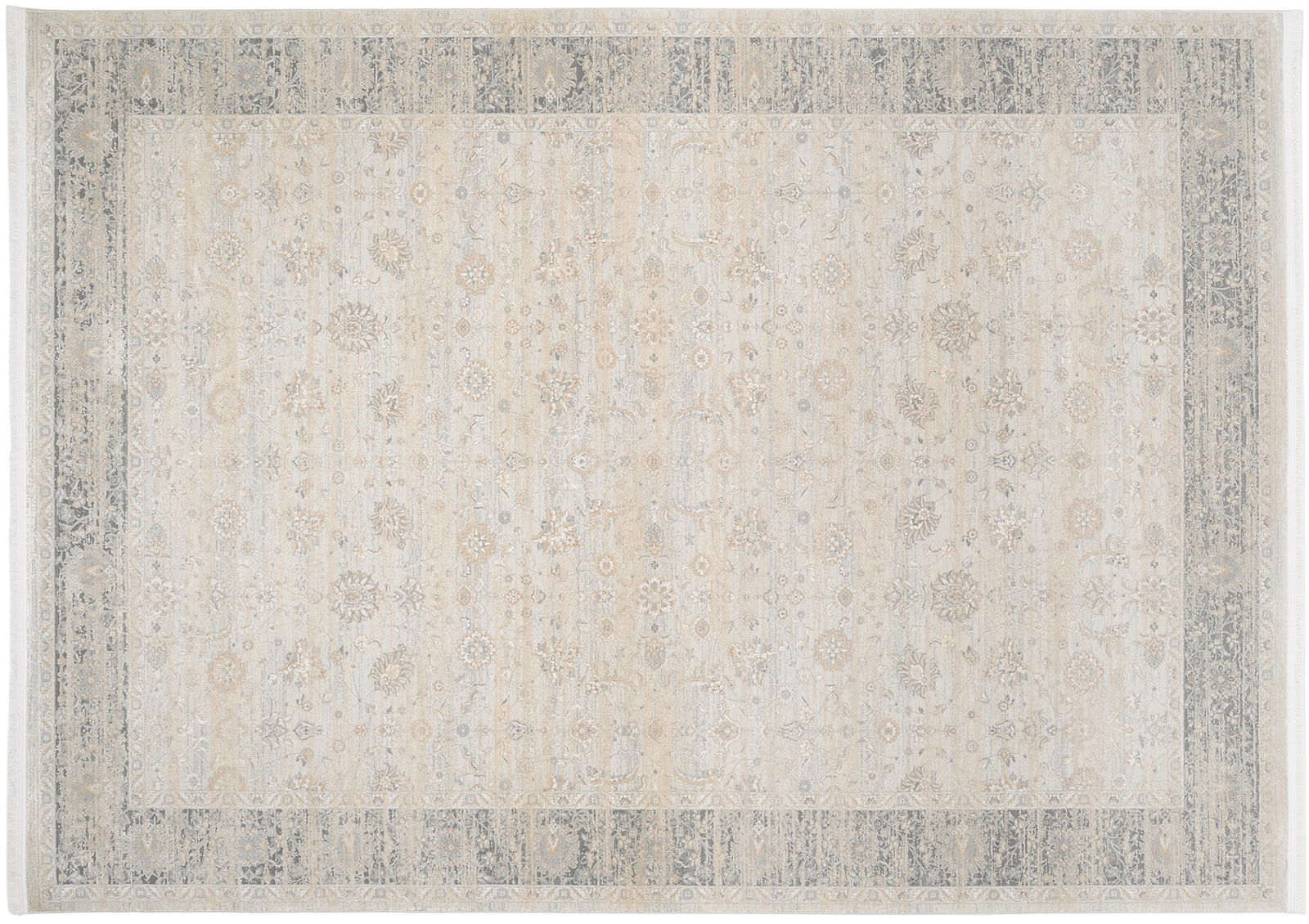 Designer Teppich mit floralen Mustern in Beige- und Grautönen, Draufsicht