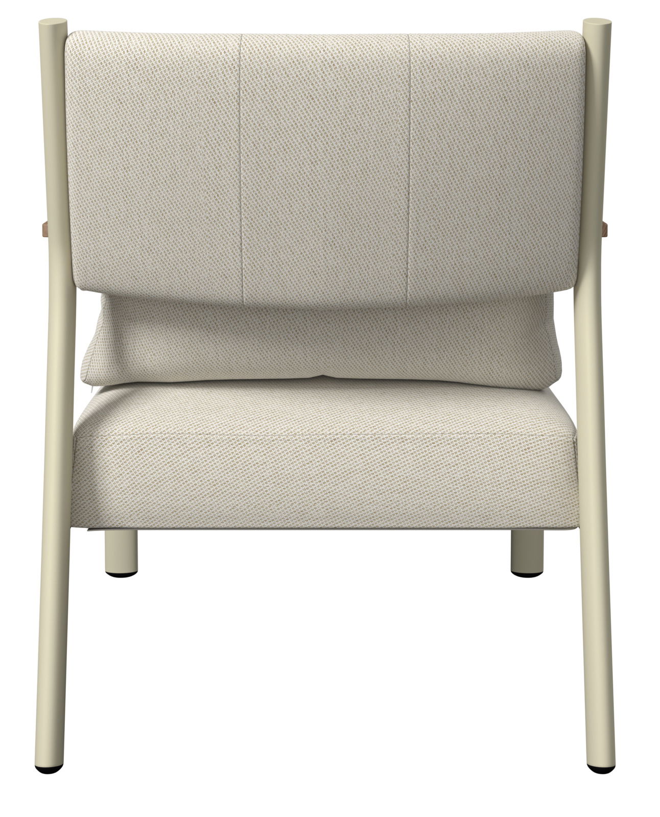 Frontansicht eines modernen Gartenstuhls mit beigem Polster und hellem Gestell.