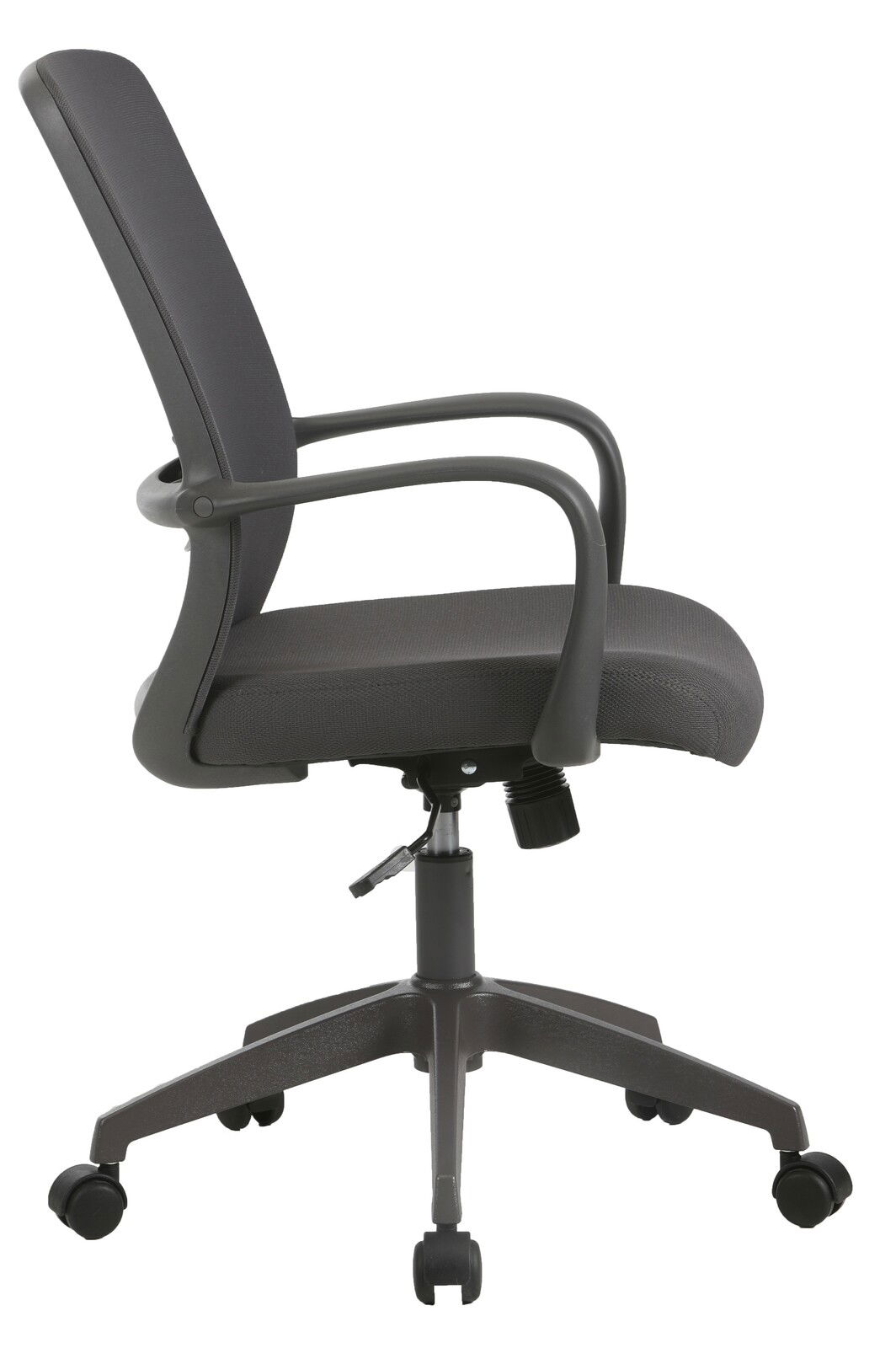 Schwarzer Drehstuhl mit Armlehnen, Seitenansicht