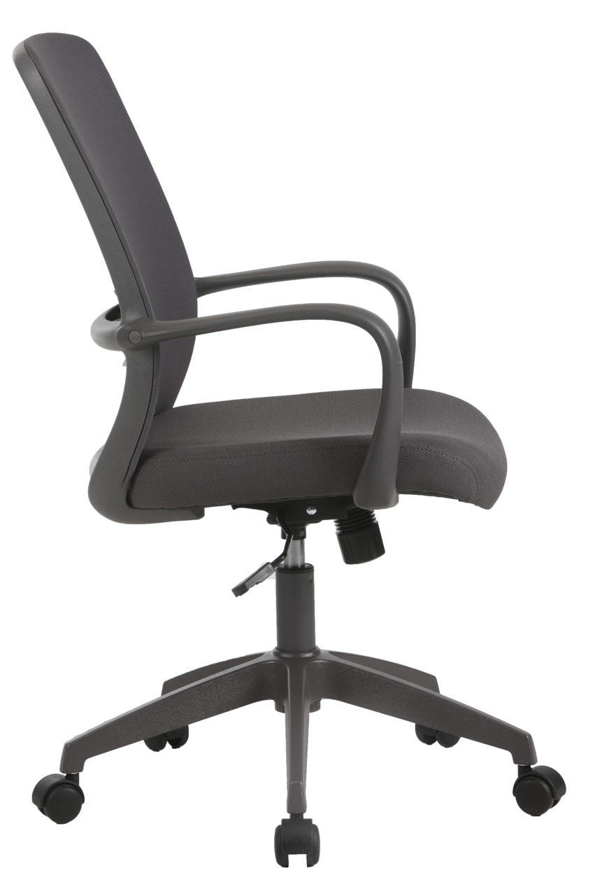 Schwarzer Drehstuhl mit Armlehnen, Seitenansicht