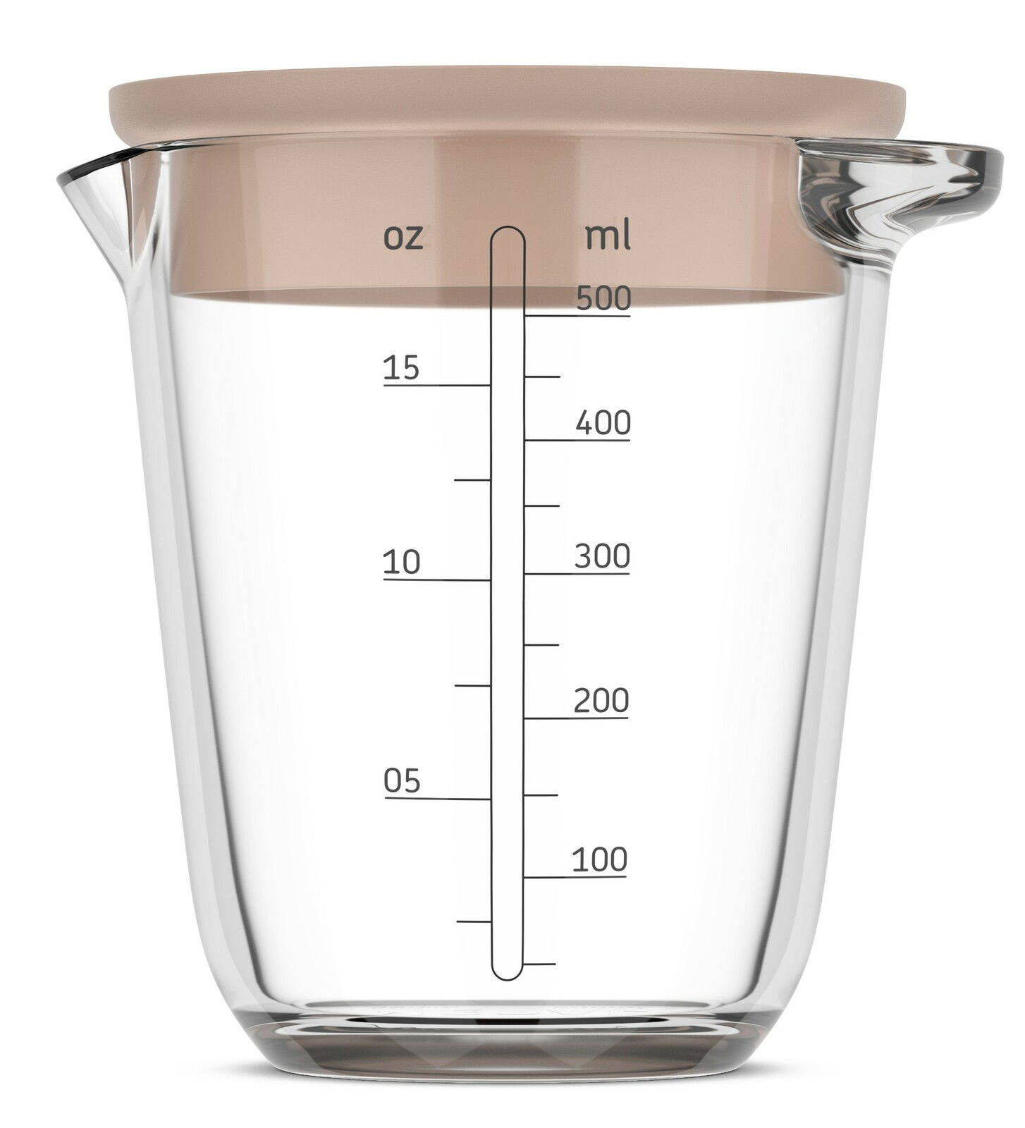 Mepal Messbecher CHEF IT Glas-Messbecher mit 500 ml Fassungsvermögen, seitliche Skala in ml und oz, beige Deckel, Frontalansicht