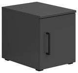 Grauer Aufsatzschrank mit schwarzem Griff, perspektivisch von vorne links betrachtet.