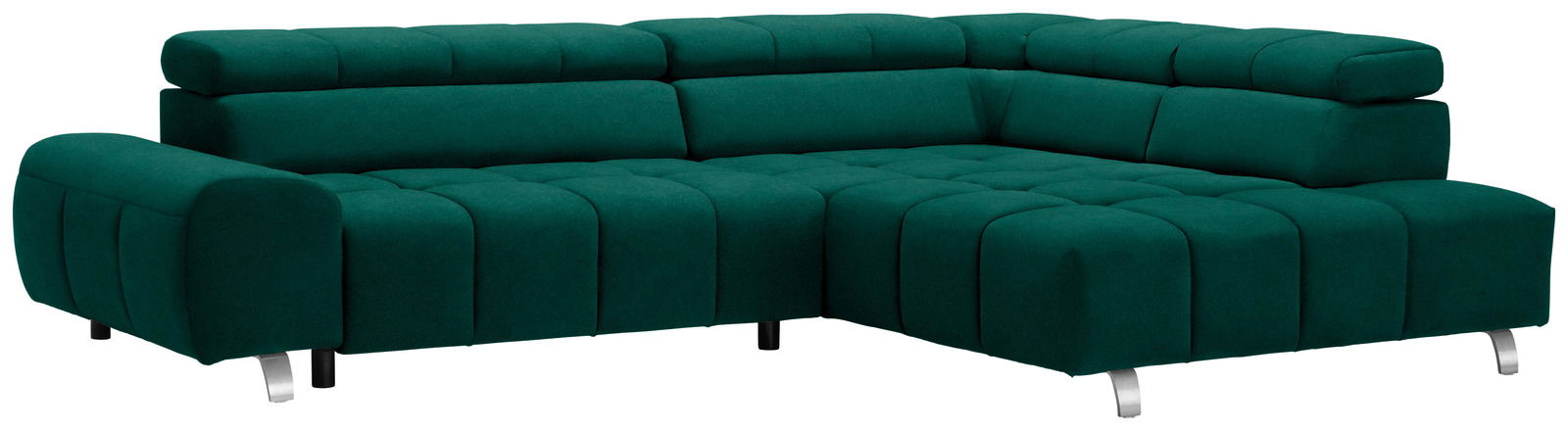 Grünes Ecksofa mit Ottomane rechts, Vorderansicht