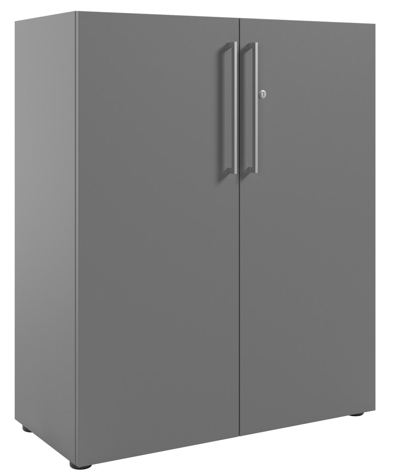 Grauer Aktenschrank mit zwei Türen, Frontalansicht