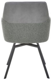 Rückansicht eines modernen Sessels mit grauem Stoffbezug und schwarzen Metallbeinen.