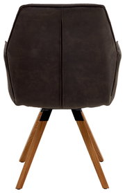 Rückansicht eines Sessels der Serie TORTILLA mit dunklem Bezug und Holzbeinen.