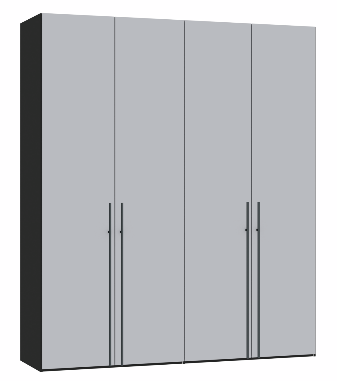 Moderner Drehtürenschrank mit vier Türen in grauer Frontansicht
