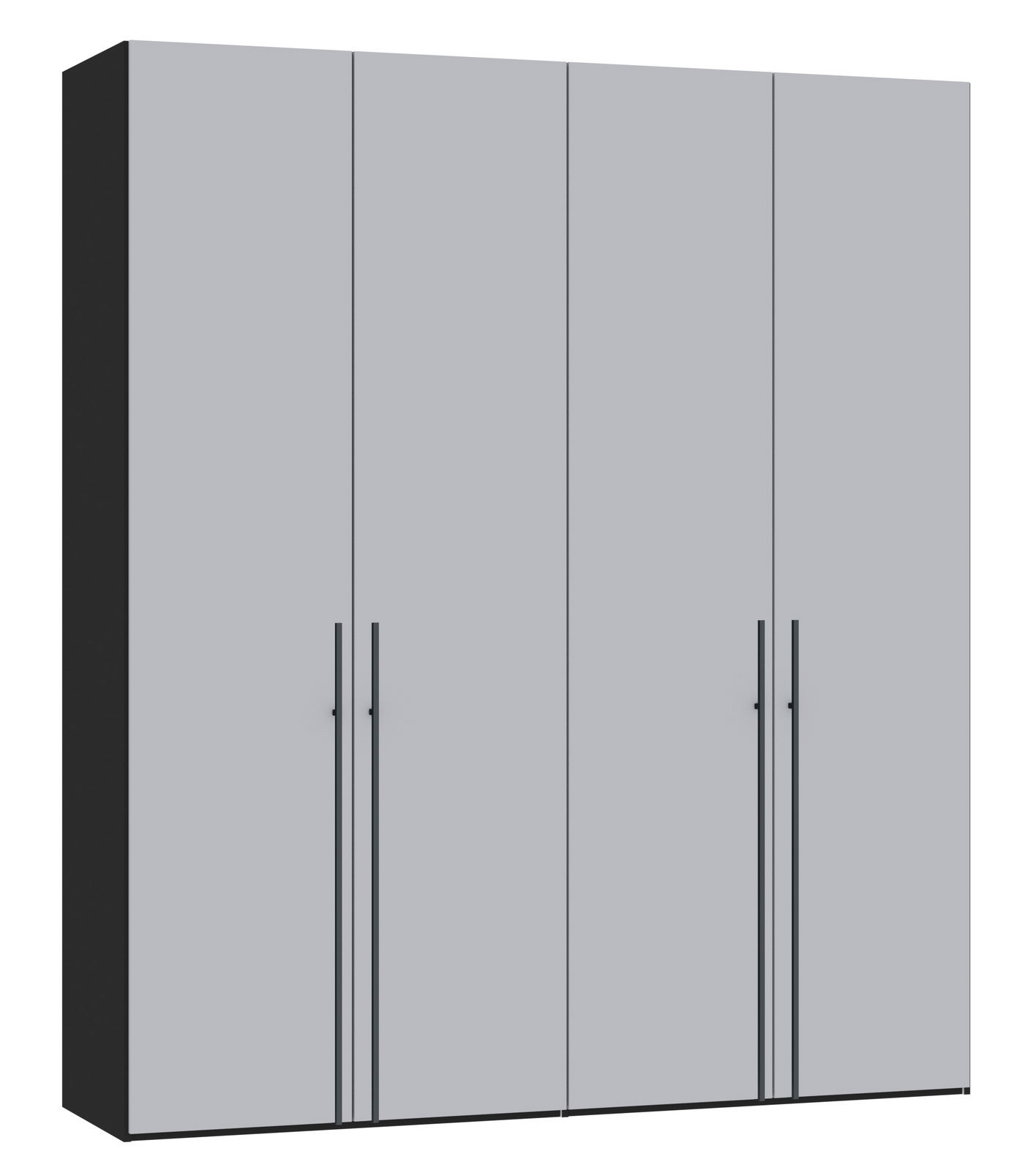 Moderner Drehtürenschrank mit vier Türen in grauer Frontansicht