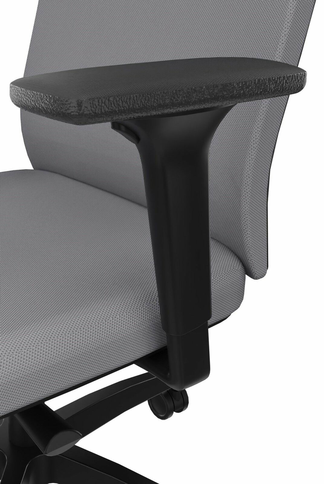 Dauphin Drehstuhl ADJUST Nahaufnahme eines grauen Drehstuhls mit schwarzer Armlehne, seitliche Perspektive