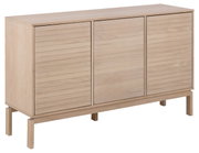 Modernes Sideboard aus hellem Holz mit drei Türen, seitliche Perspektive