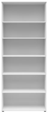 Weißes Regal mit fünf Einlegeböden, frontale Ansicht