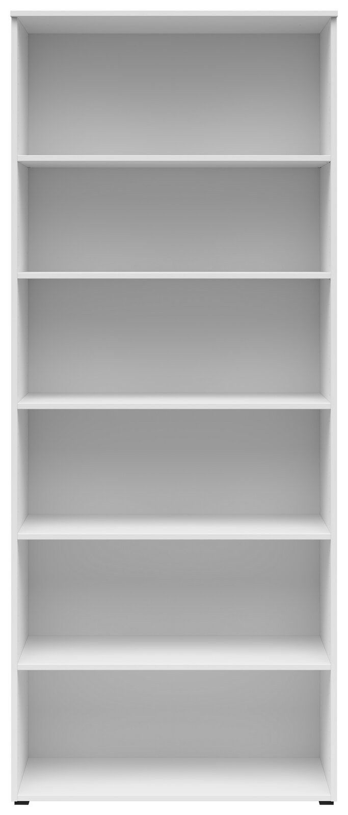 Weißes Regal mit fünf Einlegeböden, frontale Ansicht