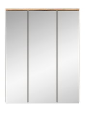 Spiegelschrank mit drei Türen und Holzoberfläche, Frontalansicht