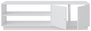 Weißes TV-Lowboard mit zwei offenen Türen, frontal betrachtet