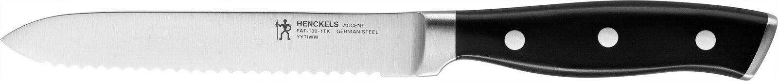 Henckels by Zwilling Universalmesser ACCENT Henckels Accent Küchenmesser aus deutschem Stahl mit Wellenschliff und schwarzem, dreifach vernietetem Griff, in seitlicher Ansicht