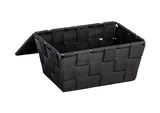 Schwarzer Badkorb mit Deckel, geöffnete Perspektive, geflochtenes Design
