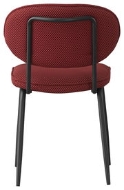 Roter Stuhl mit schwarzem Metallrahmen, Rückansicht