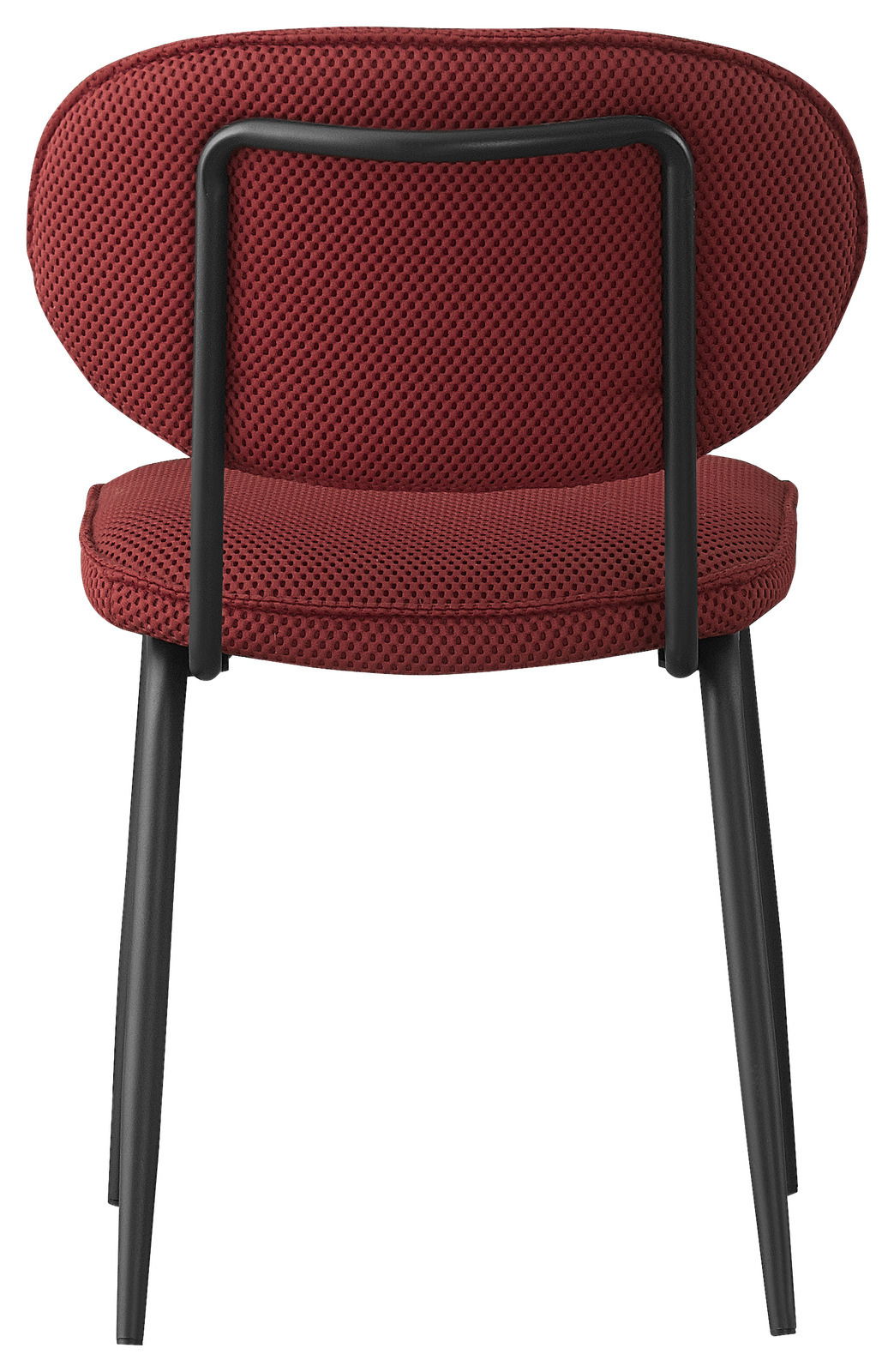 Roter Stuhl mit schwarzem Metallrahmen, Rückansicht