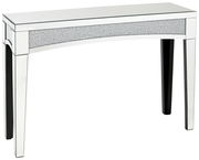Moderner Konsolentisch mit verspiegelter Oberfläche und glitzerndem Akzent, seitliche Perspektive