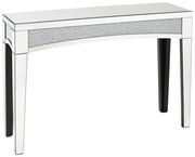 Moderner Konsolentisch mit verspiegelter Oberfläche und glitzerndem Akzent, seitliche Perspektive