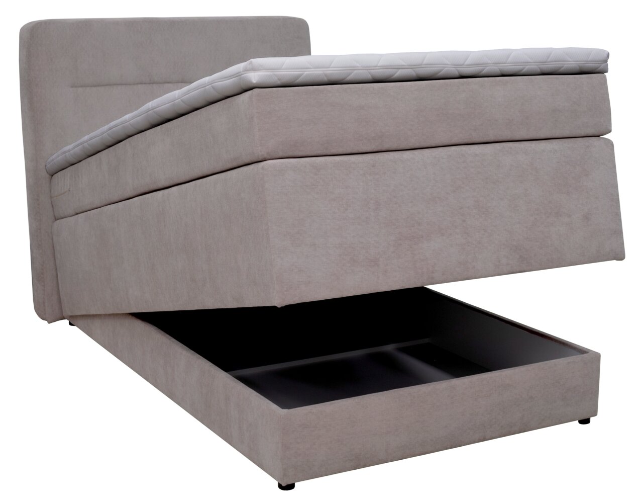 Boxspringbett Moderano TOTO mit geöffnetem Stauraum, seitliche Perspektive