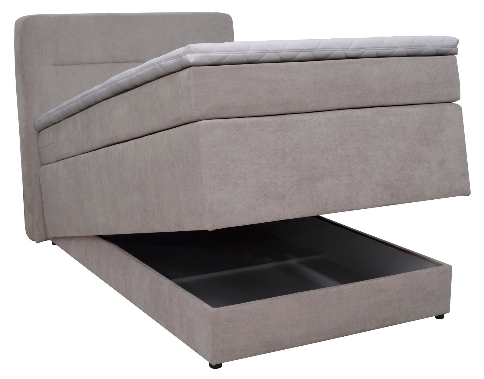 Boxspringbett Moderano TOTO mit geöffnetem Stauraum, seitliche Perspektive