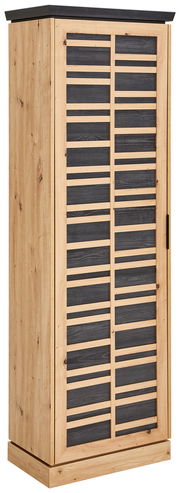 Garderobenschrank aus Holz mit schwarzer Front, seitliche Perspektive