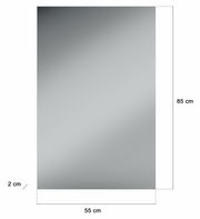 Rechteckiger Spiegel mit den Maßen 85 cm x 55 cm, seitliche Ansicht