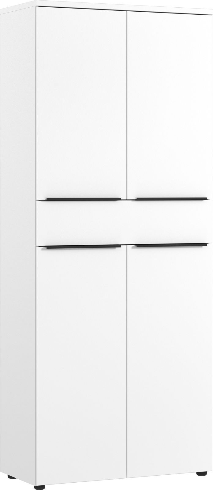 MID.YOU Aktenschrank MAILAND Weißer Aktenschrank mit vier Türen und schwarzen Griffen, Frontalansicht