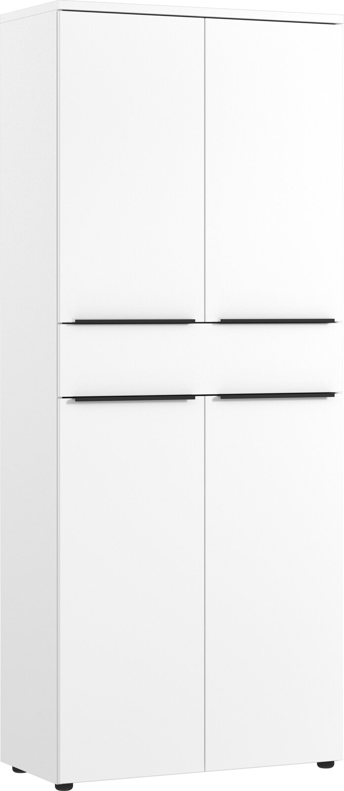 MID.YOU Aktenschrank MAILAND Weißer Aktenschrank mit vier Türen und schwarzen Griffen, Frontalansicht