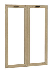 Zweiflügeliges Set aus Holzrahmen für Glastüren, frontal betrachtet