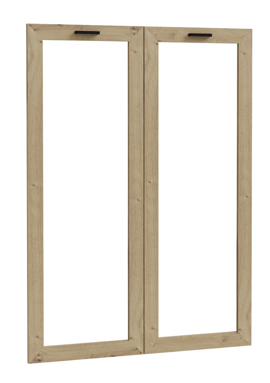 Zweiflügeliges Set aus Holzrahmen für Glastüren, frontal betrachtet