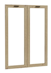 Zweiflügeliges Set aus Holzrahmen für Glastüren, frontal betrachtet