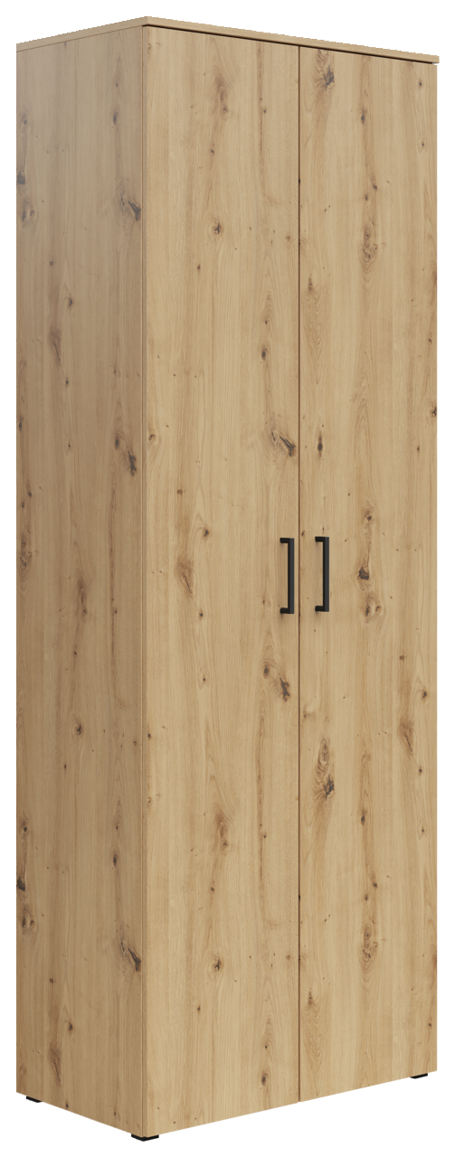 Carryhome Mehrzweckschrank MULTISTAURAUM Mehrzweckschrank aus Holz mit zwei Türen und schwarzen Griffen, seitliche Perspektive