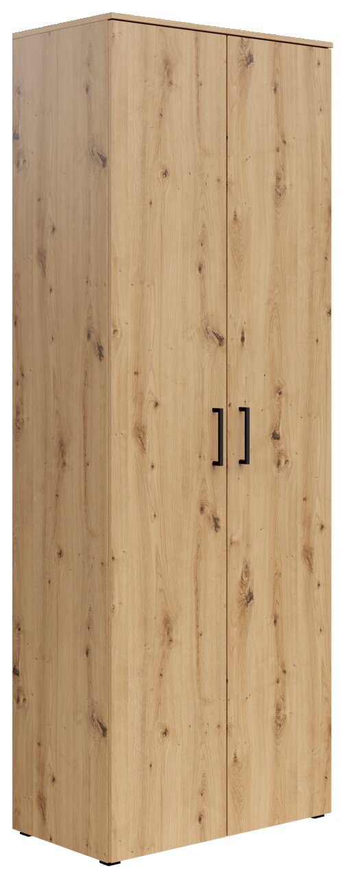 Carryhome Mehrzweckschrank MULTISTAURAUM Mehrzweckschrank aus Holz mit zwei Türen und schwarzen Griffen, seitliche Perspektive