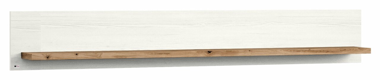 Wandboard aus Holz in Frontansicht mit weißer Rückwand und natürlicher Holzablage