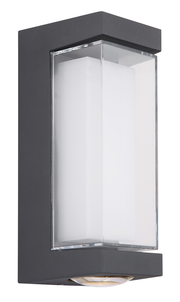 Moderne LED-Außenwandleuchte in rechteckigem Design, seitliche Perspektive