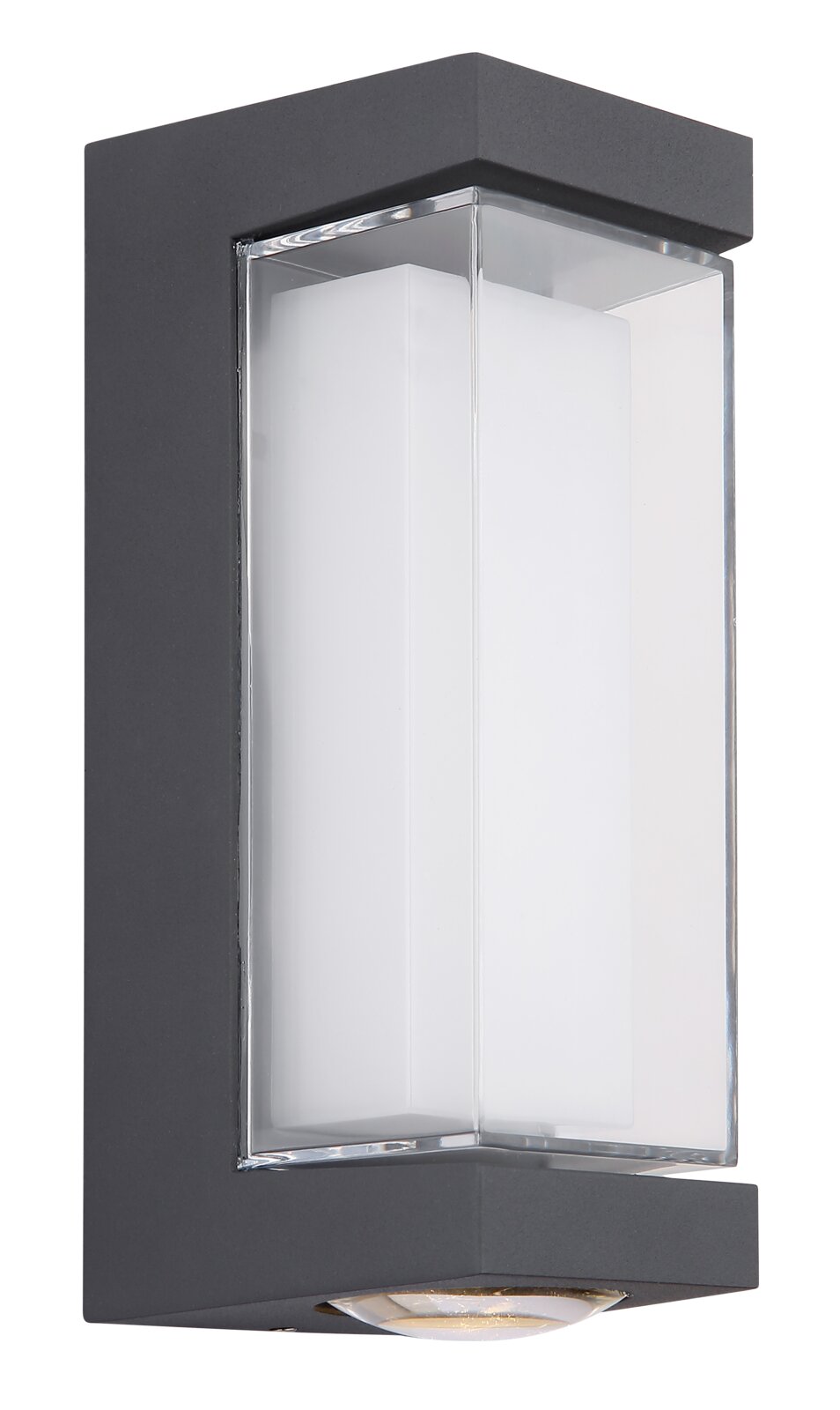 Moderne LED-Außenwandleuchte in rechteckigem Design, seitliche Perspektive