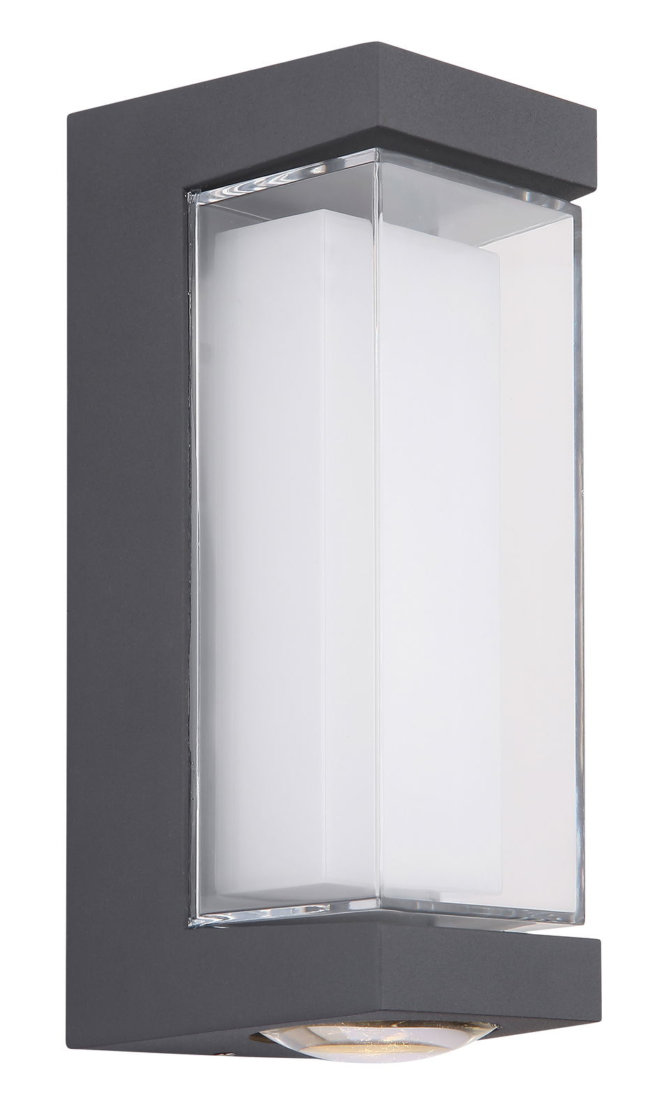 Moderne LED-Außenwandleuchte in rechteckigem Design, seitliche Perspektive