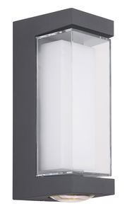 Moderne LED-Außenwandleuchte in rechteckigem Design, seitliche Perspektive