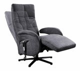 Grauer Relaxsessel mit verstellbarer Rückenlehne und Fußstütze, seitliche Perspektive