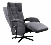 Grauer Relaxsessel mit verstellbarer Rückenlehne und Fußstütze, seitliche Perspektive