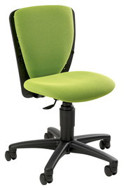 Grüner Kinder- und Jugendstuhl mit verstellbarer Sitzhöhe, seitliche Perspektive