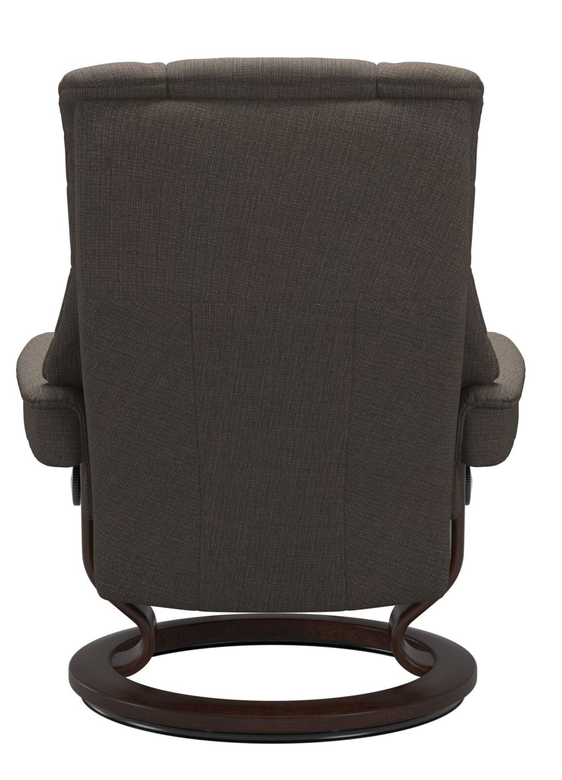 Stressless Fauteuil RENO Achterkant van een Stressless-eenpersoonsfauteuil RENO met donkerbruine stoffen bekleding en houten frame.